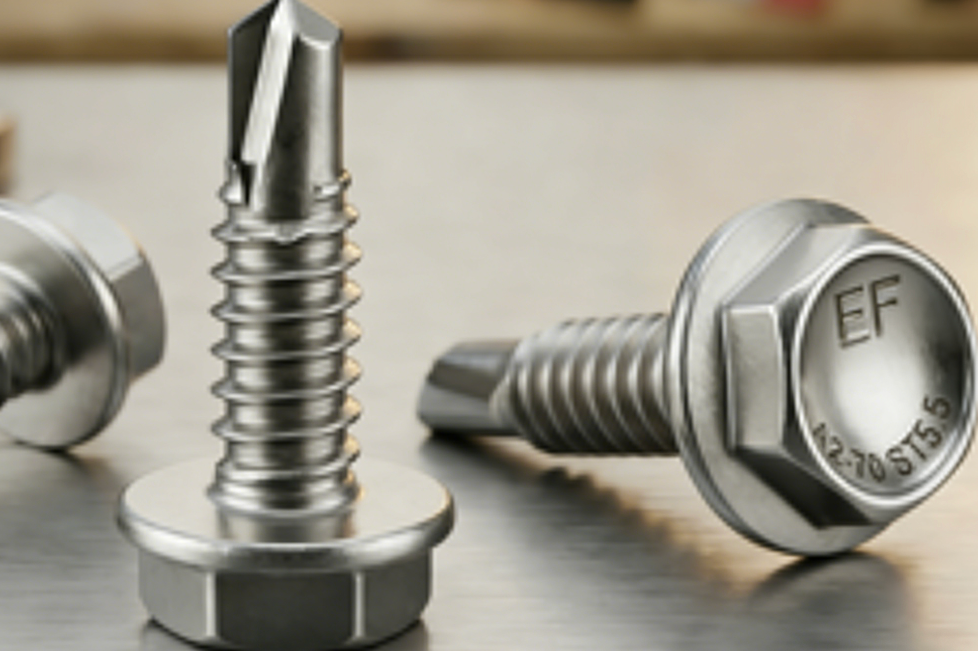 DIN 7504K / ISO 15480 / GB/T 15856.1 Hex Washer Head Self Drilling Screws Surface Hardness ≥ 560 HV ; Core Hardness 320-400 HV	 Zinc Plated (Blue/White/Yellow), Ruspert, Dacromet, Magni	